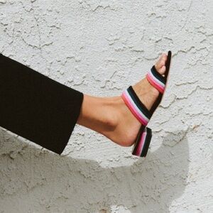 Loeffler Randal / rubie suede multicolor stripe sandal slide 8.5